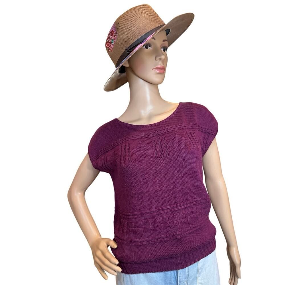 Vintage Southern Lady Cap Sleeve Magenta Crewneck Knit Sweater Vest Size Small - Picture 11 of 15